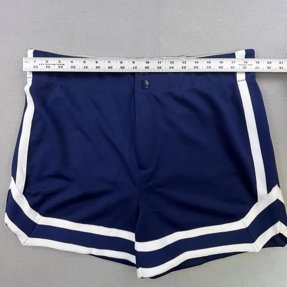 Vintage Bike Coaches Shorts Mens XL 38 Blue White Stripes Double Snap Athletic